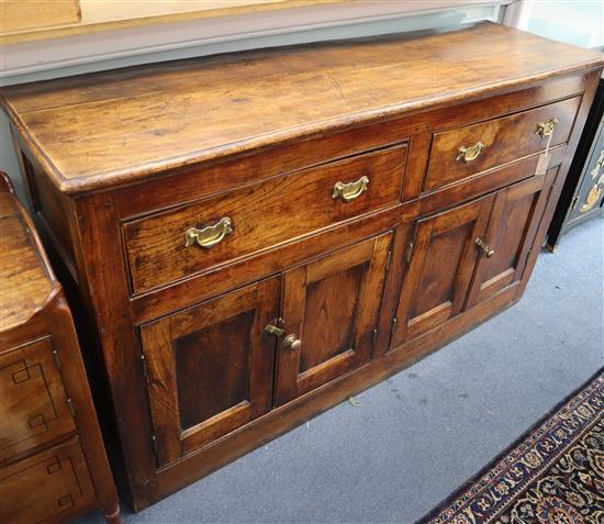 A mid 18th century elm dresser base W.158cm